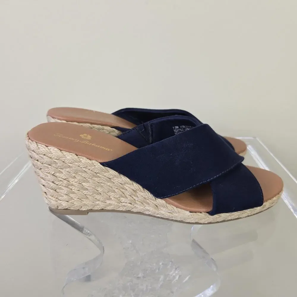 Tommy Bahama Shoes Womens Size 7.5 Blue Stacey Wedge Espadrille Sandals Slide